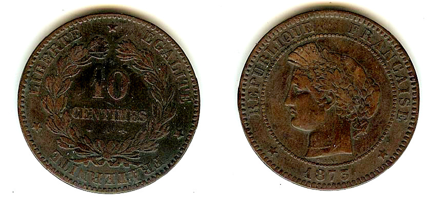 10 centimes Cérès 1873 Paris TB++ à TTB